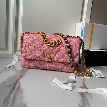 Chanel 19 Large Flap Bag Pink Tweed 30cm