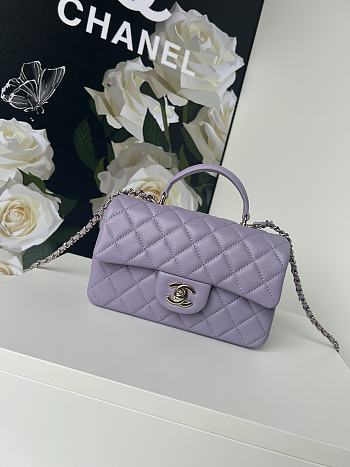 Chanel Flap Top Handle Bag Purple Gold 20x12x6cm