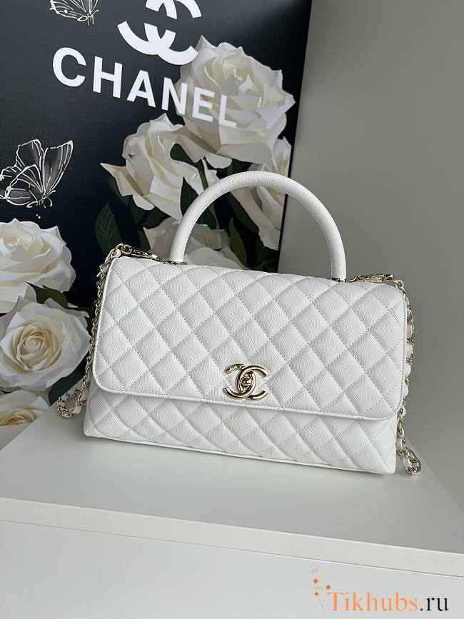 Chanel Coco Handle Flap Bag White Caviar 29cm - 1