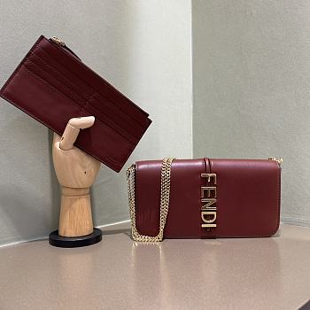 Fendi Fendigraphy Wallet On Chain Red Wine 21.5x14.5x11cm