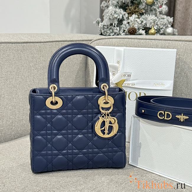 Dior Small Lady Bag Navy Blue Gold 20cm - 1