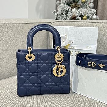 Dior Small Lady Bag Navy Blue Gold 20cm