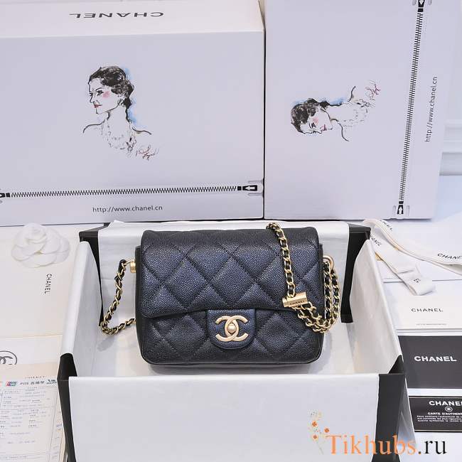 Chanel Classic Flap Mini Square Shoulder Bag Black 19x13x6cm - 1