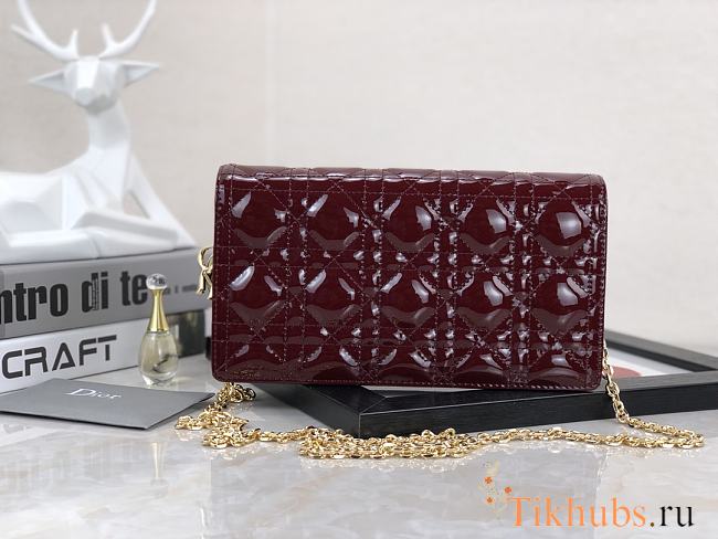 Dior Lady Pouch Patent Red Wine Bag 21.5 x 11.5 x 3 cm - 1