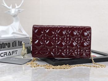 Dior Lady Pouch Patent Red Wine Bag 21.5 x 11.5 x 3 cm