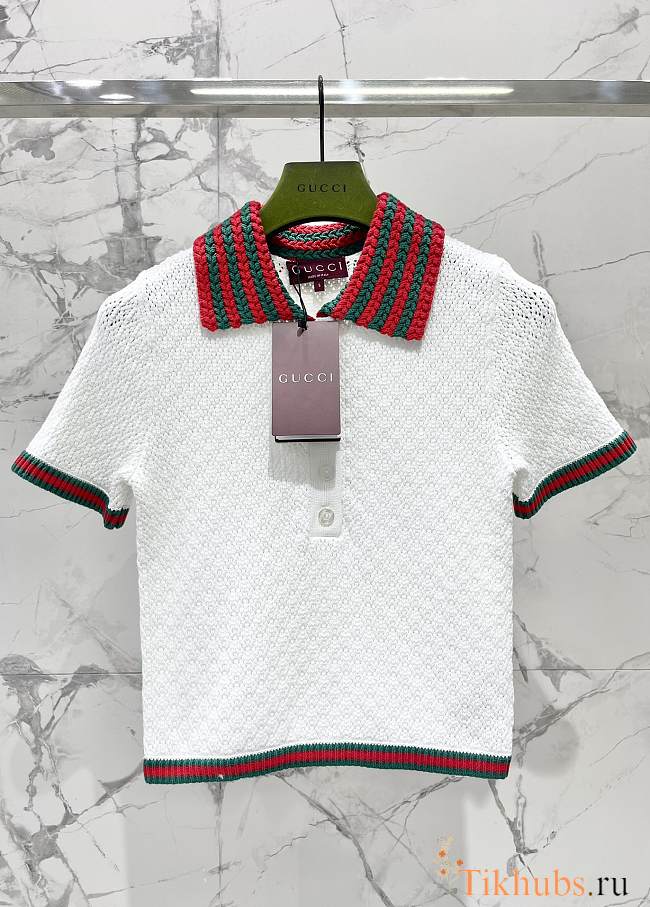 Gucci Web Stripe Cotton-blend Lace Polo Shirt - 1