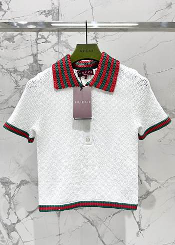 Gucci Web Stripe Cotton-blend Lace Polo Shirt