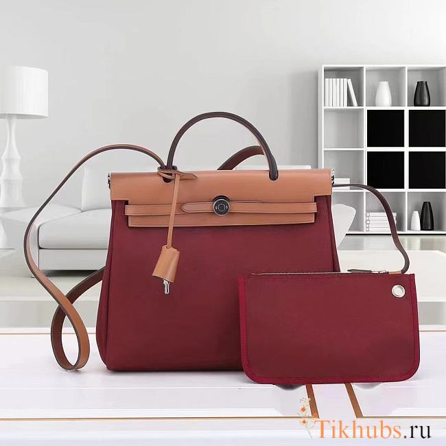 Hermes Ruby Canvas Leather Herbag Zip 31 Bag 31x10x26cm - 1