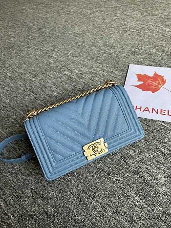 Chanel Leboy Chevron Caviar Blue Gold 25cm