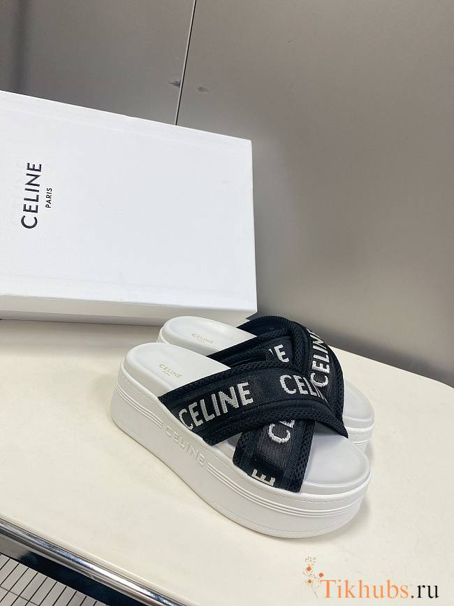 Celine Block Slide In Mesh Textile With Jacquard White - 1