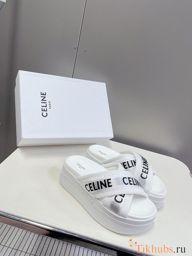 Celine Block Slide In Mesh Textile With White Jacquard  - 1