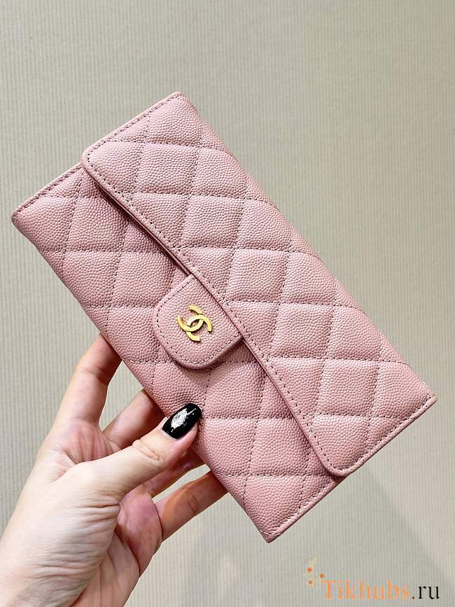 Chanel Long Wallet Pink Caviar Gold 19cm - 1