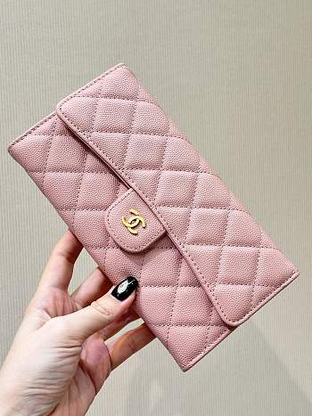 Chanel Long Wallet Pink Caviar Gold 19cm