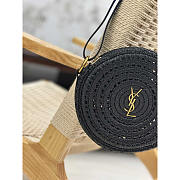 YSL Round Raffia Shoulder Bag Black 21x21x4cm - 4