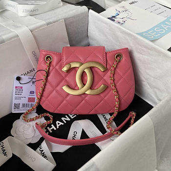 Chanel Messenger Bag Lambskin Gold Coral Pink 21x14x5cm