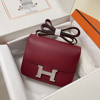 Hermes Epsom Leather Silver Lock Bag In Red Wine Size 19 cm