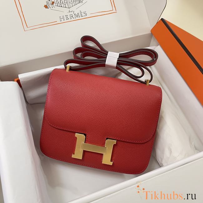 Hermes Epsom Leather Gold Lock Bag In Red 19 cm - 1