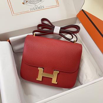 Hermes Epsom Leather Gold Lock Bag In Red 19 cm