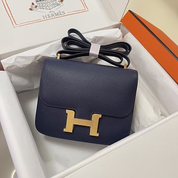 Hermes Epsom Leather Gold Lock Bag In Navy Blue Size 19 cm