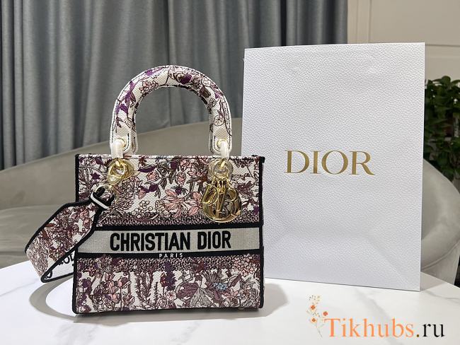 Dior Medium Lady D-Lite Bag White Multicolor Dior 4 Saisons 24x20x11cm - 1