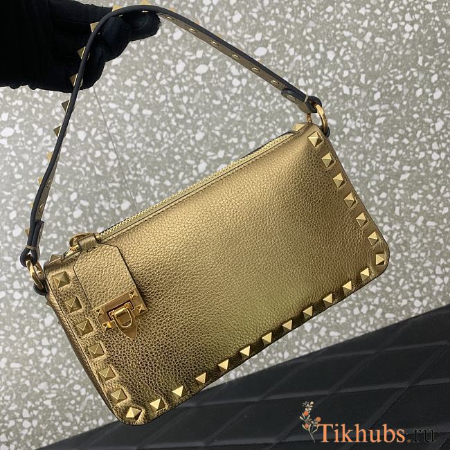 Valentino Small Rockstud Grainy Gold Bag 19x13x7cm - 1