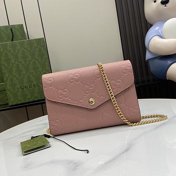 Gucci GG Leather Chain Wallet Pink 20x13x6cm