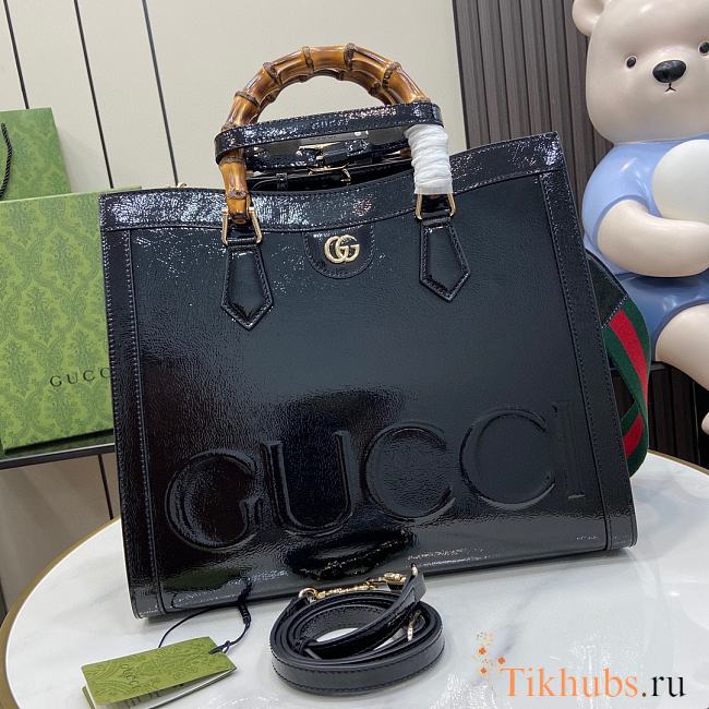 Gucci Diana Medium Tote Bag Black Patent 35x30x14cm - 1