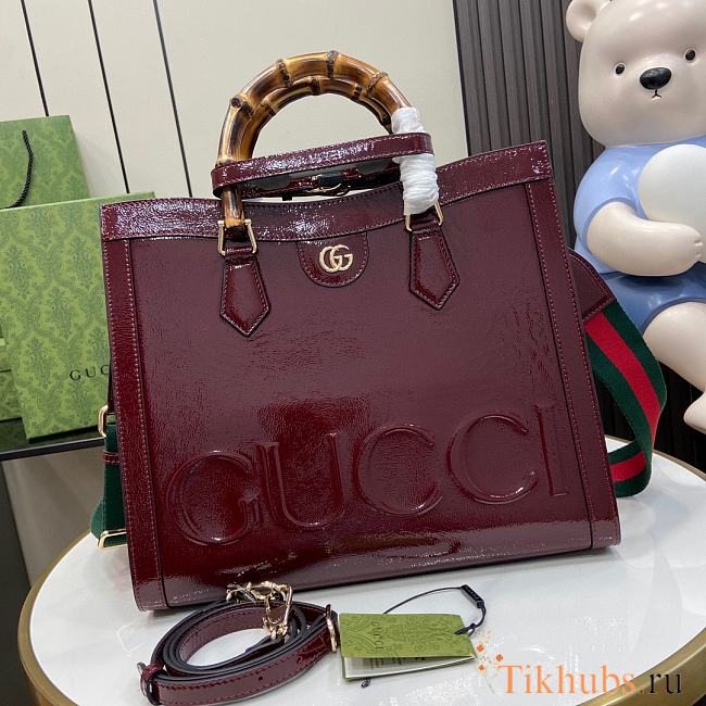 Gucci Diana Medium Tote Bag Dark Red Patent 35x30x14cm - 1