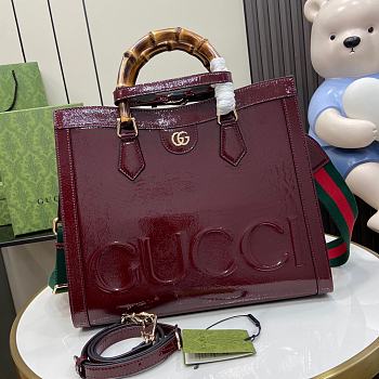 Gucci Diana Medium Tote Bag Dark Red Patent 35x30x14cm