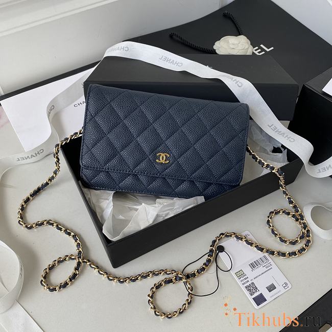 Chanel Woc Wallet Chain Bag Caviar Navy Blue Gold 19x12x3cm - 1