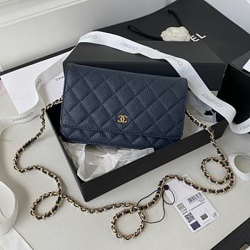 Chanel Woc Wallet Chain Bag Caviar Navy Blue Gold 19x12x3cm