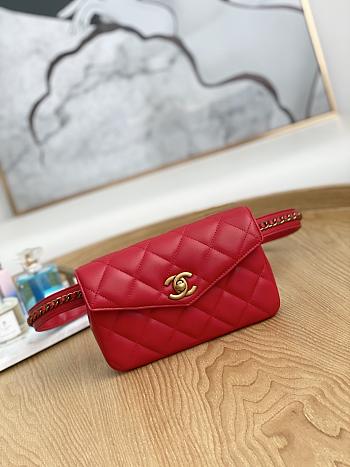 Chanel Quilted Leather Waist Belt Bag Red 18x3.5x12cm