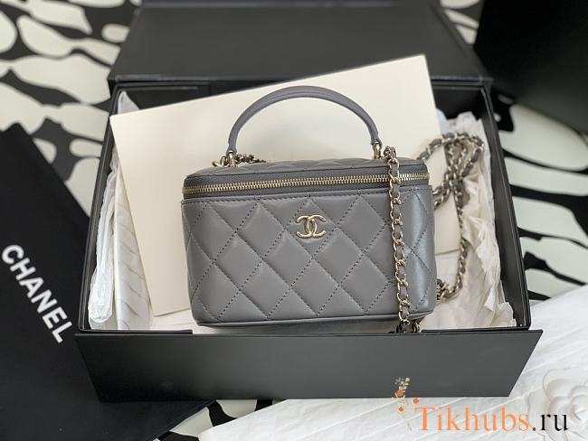 Chanel Vanity Top Handle Grey Lambskin Bag 17cm - 1