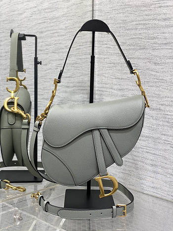 Dior Saddle Bag With Strap Grey Calfskin 25.5x20x6.5cm 