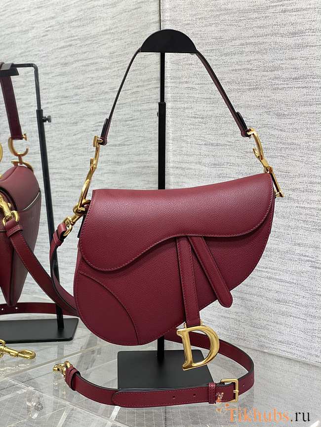 Dior Saddle Bag With Strap Red Calfskin 25.5x20x6.5cm - 1