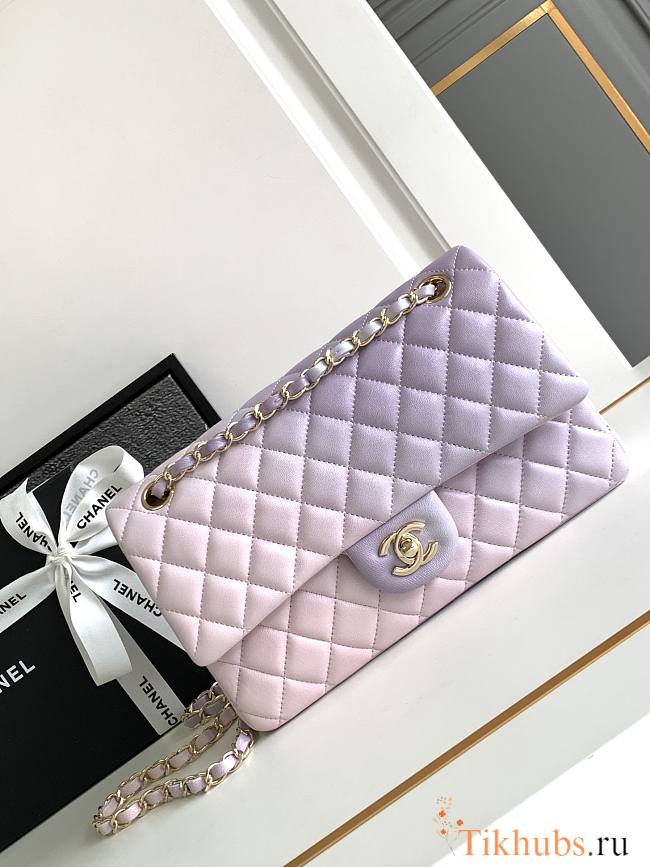 Chanel Medium Flap Bag Multicolor Purple Lambskin 25cm - 1