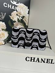 Chanel Flap Sequin Chain Shoulder Bag Black White 25cm - 1