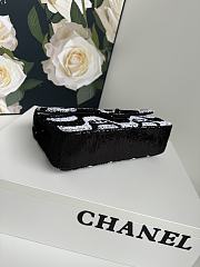 Chanel Flap Sequin Chain Shoulder Bag Black White 25cm - 3