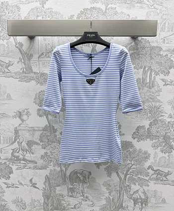 Prada Triangle-Logo Striped T-shirt Blue