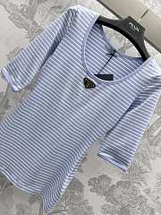 Prada Triangle-Logo Striped T-shirt Blue - 4