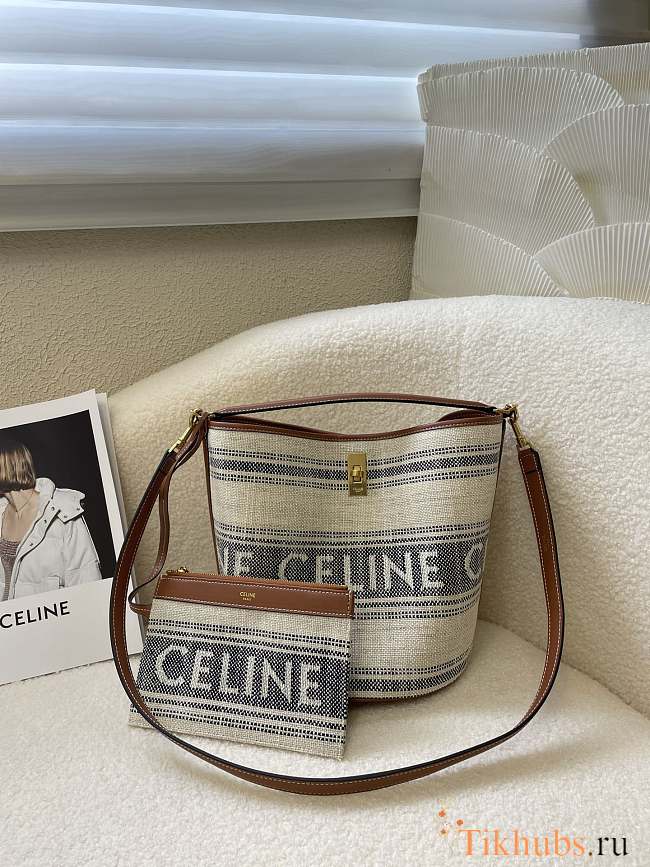 Celine 23SSteen Bucket 16 Striped Texttile 23x25x32cm  - 1