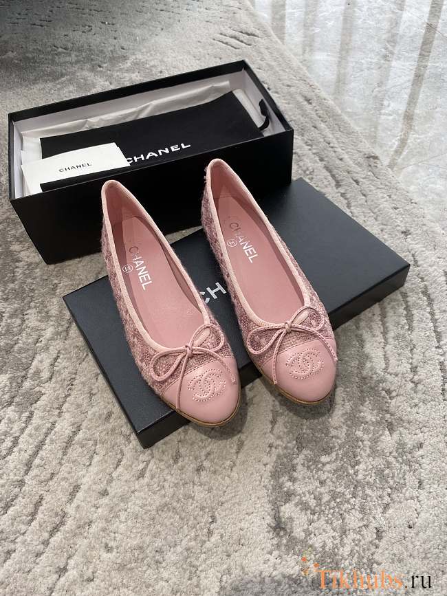 Chanel Ballerina Tweed Pink Flat - 1