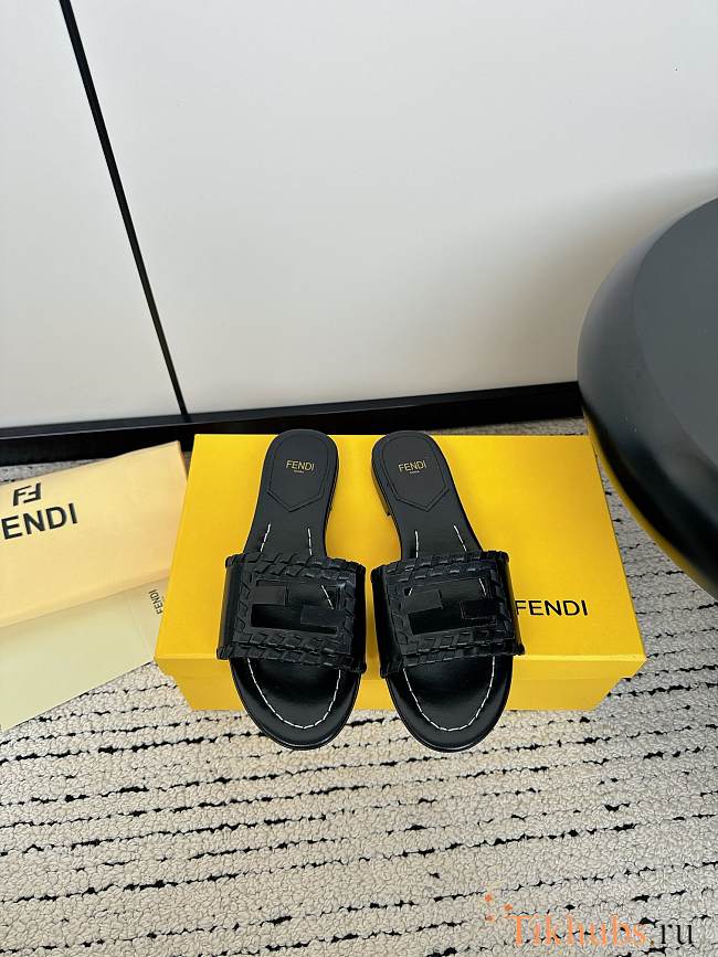 Fendi Baguette Black Slides - 1