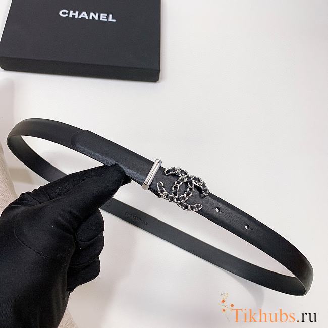Chanel Black Silver Belt 2cm 02 - 1
