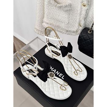 Chanel Leather Bow Sandals White