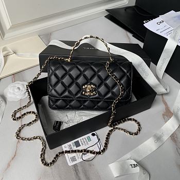 Chanel Top Handle Flap Bag Black 18.5x11x6cm