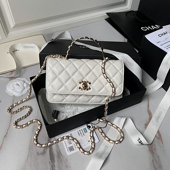 Chanel Top Handle Flap Bag White 18.5x11x6cm