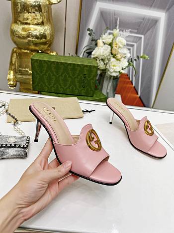 Gucci Blondie Heeled Slide Sandals Pink 7cm