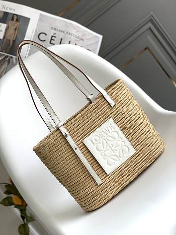 Loewe Square Basket Bag White Small Raffia 30x21x11cm