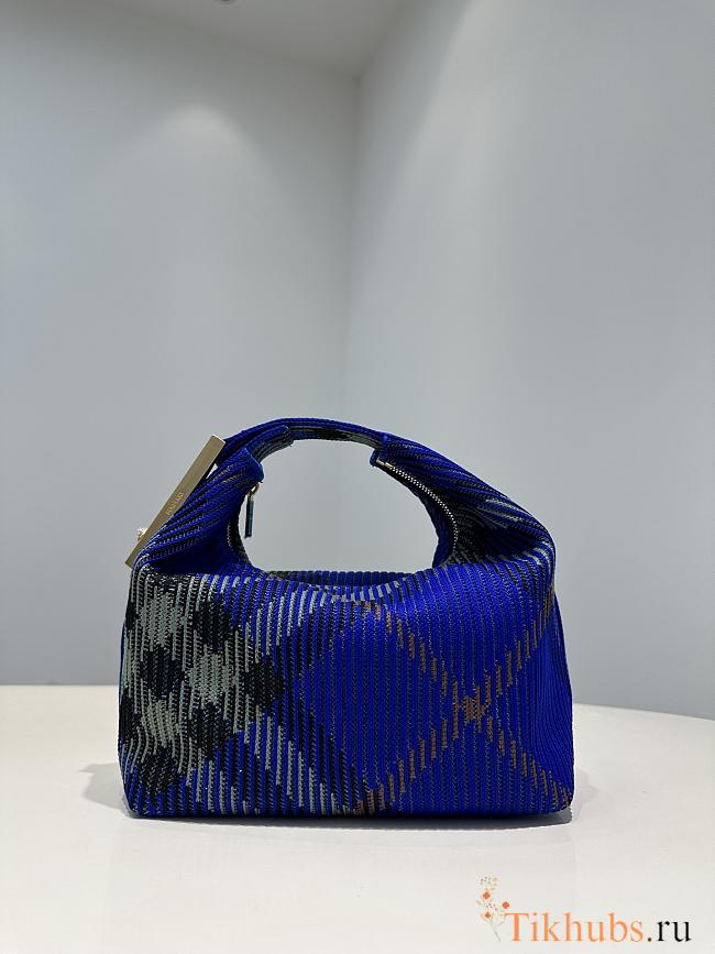 Burberry Check Duffle Top Handle Bag Blue 23x21.5x10.5cm - 1